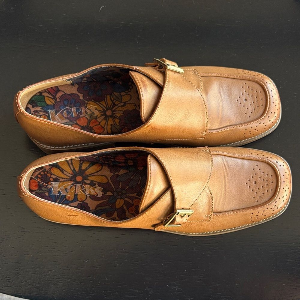 Korks Theodore Loafers Women’s Brown Leather Slip-On Oxford buckle tan shoes 9 - Picture 3 of 13